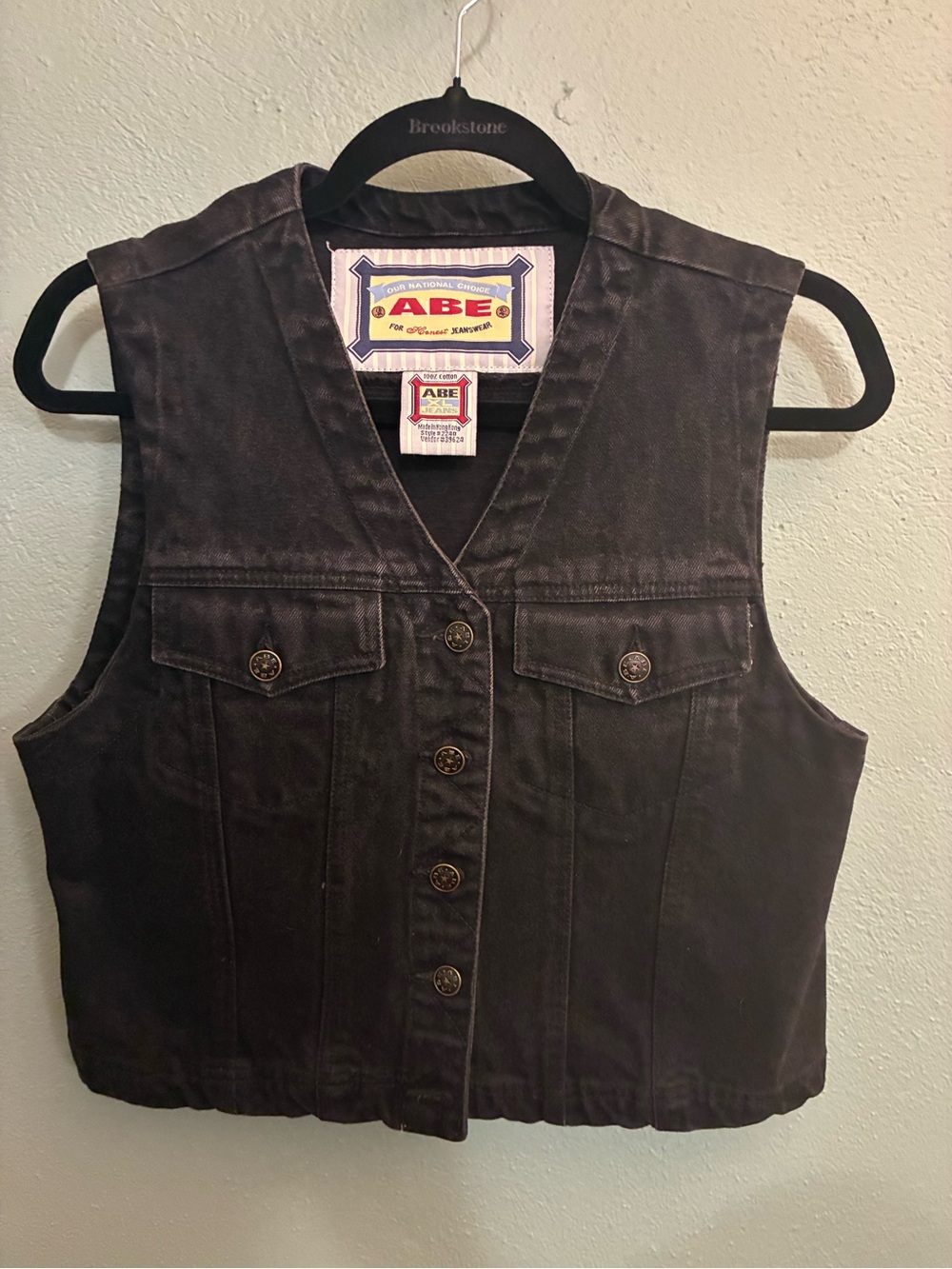 Vintage ABE Jeans Black Acid Wash Denim Vest XL 80s 90s Grunge USA Biker